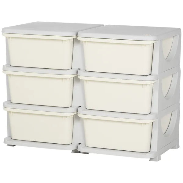 Qaba Kids Toy Storage Organizer, Cream with 6 Drawers, 3 Tier Units for Nursery, Playroom, Kindergarten - product image 11
