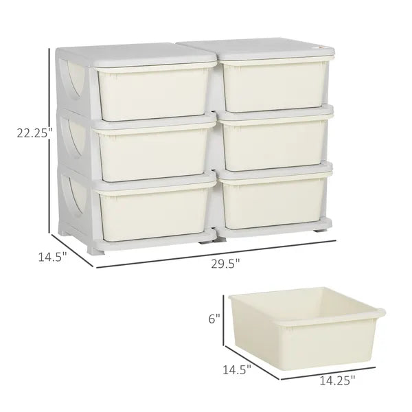 Qaba Kids Toy Storage Organizer, Cream with 6 Drawers, 3 Tier Units for Nursery, Playroom, Kindergarten - product image 3