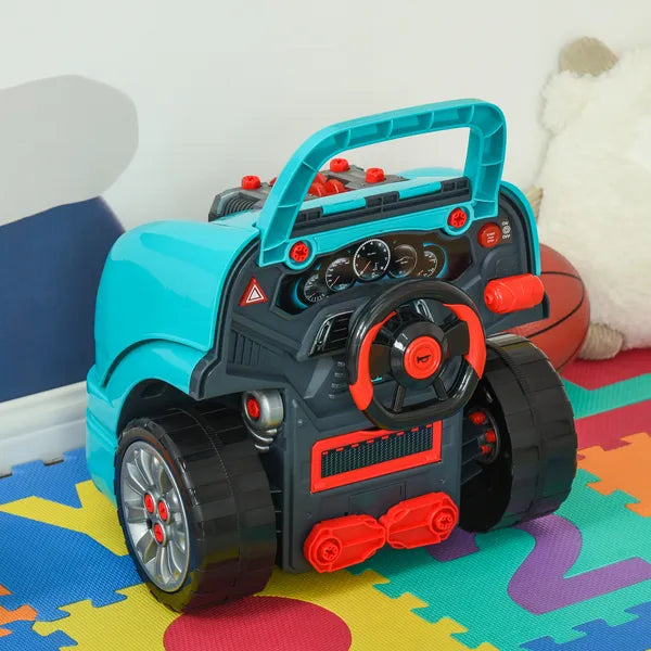 HOMCOM Kids Truck Engine Mechanic Toy | Includes 61 Pieces, Steering Wheel, Horn, Light, RC Car Key | Teal | for Ages 3-5 - product image 8