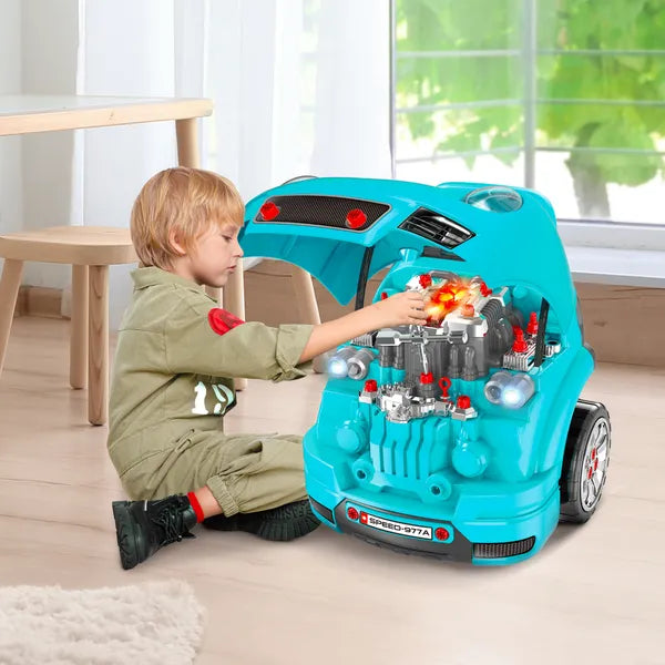 HOMCOM Kids Truck Engine Mechanic Toy | Includes 61 Pieces, Steering Wheel, Horn, Light, RC Car Key | Teal | for Ages 3-5 - product image 2