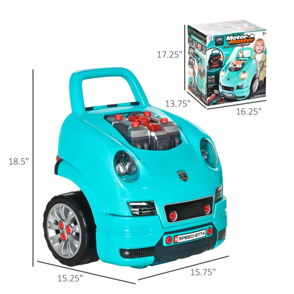 HOMCOM Kids Truck Engine Mechanic Toy | Includes 61 Pieces, Steering Wheel, Horn, Light, RC Car Key | Teal | for Ages 3-5 - product image 3