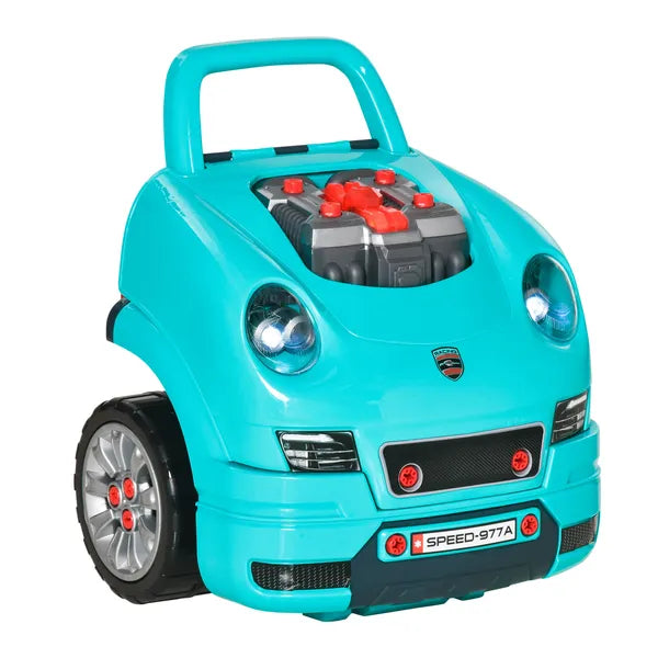 HOMCOM Kids Truck Engine Mechanic Toy | Includes 61 Pieces, Steering Wheel, Horn, Light, RC Car Key | Teal | for Ages 3-5 - product image 1