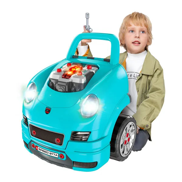 HOMCOM Kids Truck Engine Mechanic Toy | Includes 61 Pieces, Steering Wheel, Horn, Light, RC Car Key | Teal | for Ages 3-5 - product image 10