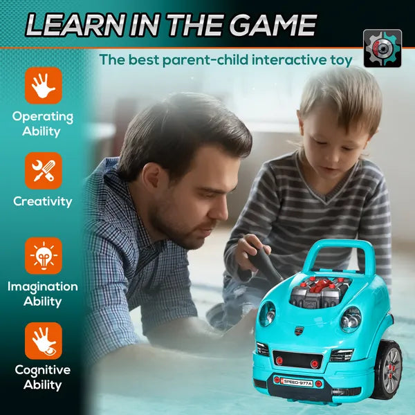 HOMCOM Kids Truck Engine Mechanic Toy | Includes 61 Pieces, Steering Wheel, Horn, Light, RC Car Key | Teal | for Ages 3-5 - product image 7