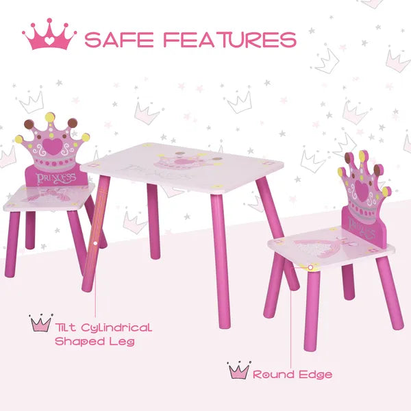 Kids Wood Table and Chair, 3 Piece Set with Crown Pattern, Charming Desk for Toddlers 3-8 Years, Princess-Themed Room, Pink - product image 4
