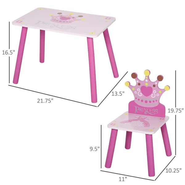 Kids Wood Table and Chair, 3 Piece Set with Crown Pattern, Charming Desk for Toddlers 3-8 Years, Princess-Themed Room, Pink - product image 3