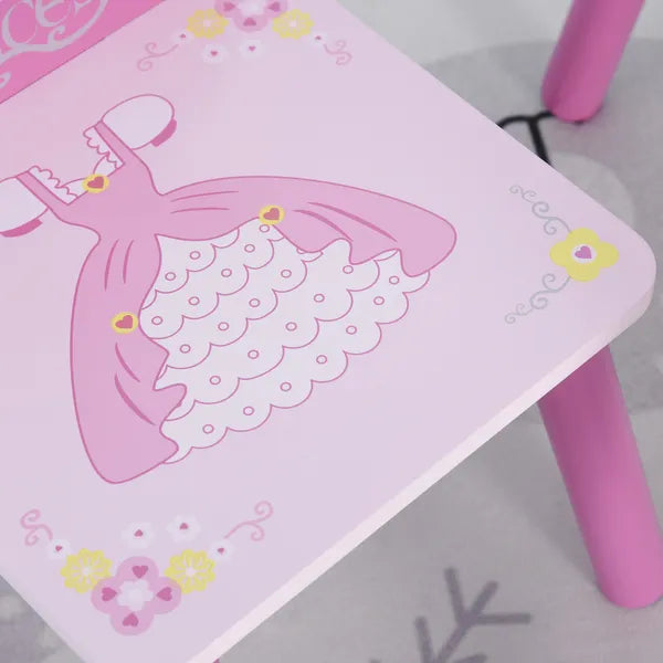 Kids Wood Table and Chair, 3 Piece Set with Crown Pattern, Charming Desk for Toddlers 3-8 Years, Princess-Themed Room, Pink - product image 8