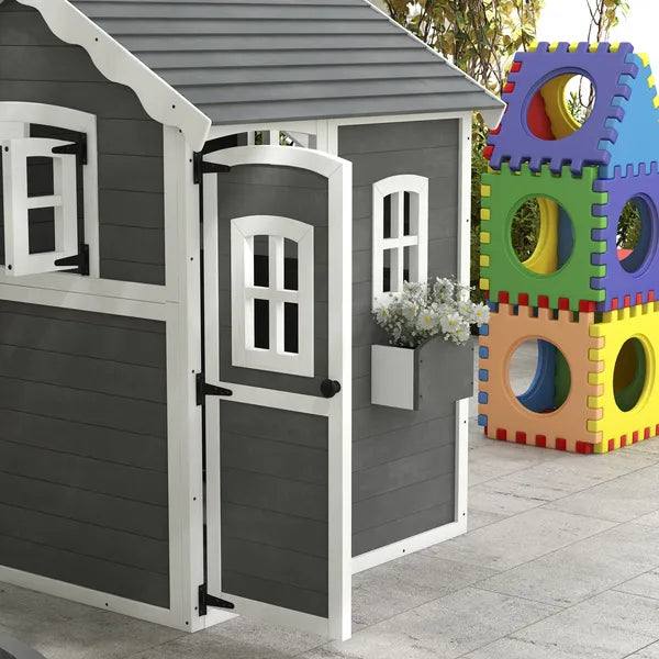 Kids' Wooden Playhouse, Outdoor with Floors, Doors, Windows, Planter Box for Ages 3-8, Backyard or Garden - product image 8
