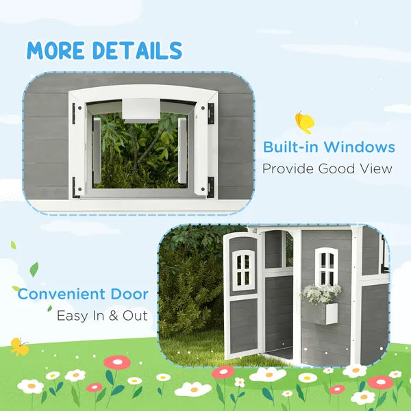 Kids' Wooden Playhouse, Outdoor with Floors, Doors, Windows, Planter Box for Ages 3-8, Backyard or Garden - product image 7