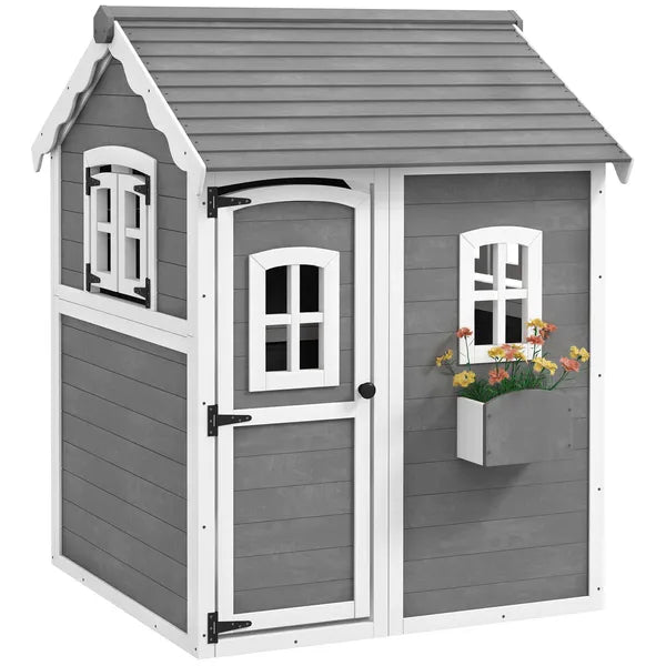Kids' Wooden Playhouse, Outdoor with Floors, Doors, Windows, Planter Box for Ages 3-8, Backyard or Garden - product image 1