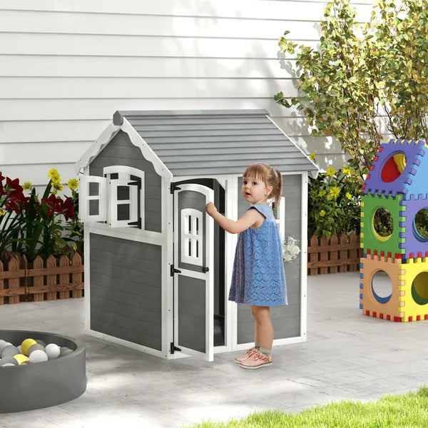 Kids' Wooden Playhouse, Outdoor with Floors, Doors, Windows, Planter Box for Ages 3-8, Backyard or Garden - product image 10