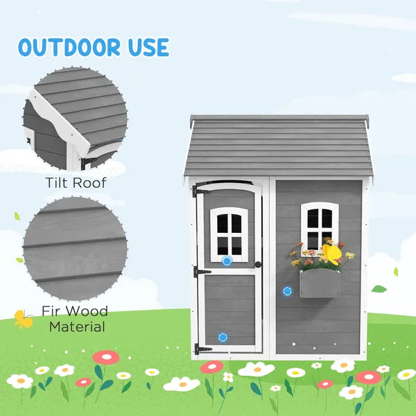 Kids' Wooden Playhouse, Outdoor with Floors, Doors, Windows, Planter Box for Ages 3-8, Backyard or Garden - product image 5