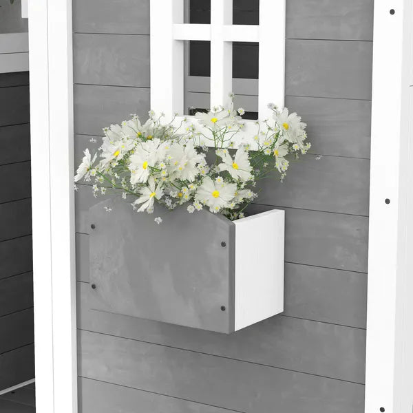 Kids' Wooden Playhouse, Outdoor with Floors, Doors, Windows, Planter Box for Ages 3-8, Backyard or Garden - product image 9