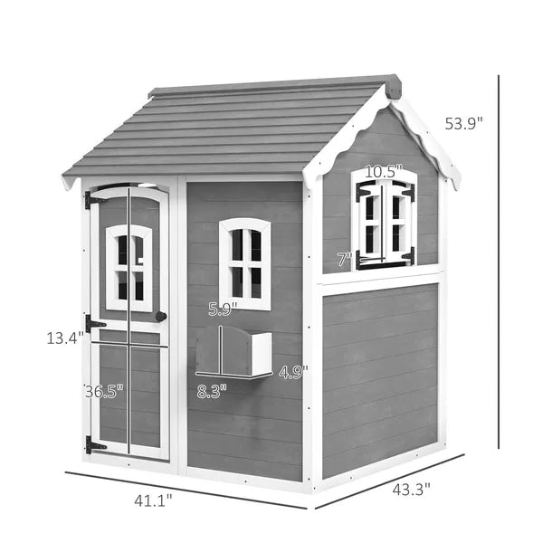 Kids' Wooden Playhouse, Outdoor with Floors, Doors, Windows, Planter Box for Ages 3-8, Backyard or Garden - product image 3