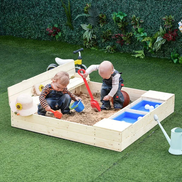 Kids Wooden Sandbox with Convertible Bench Seat, 2 Side Buckets, Waterproof Cover, and Storage Space - product image 10