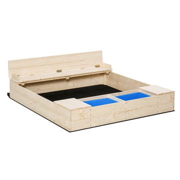 Kids Wooden Sandbox with Convertible Bench Seat, 2 Side Buckets, Waterproof Cover, and Storage Space - product image 1