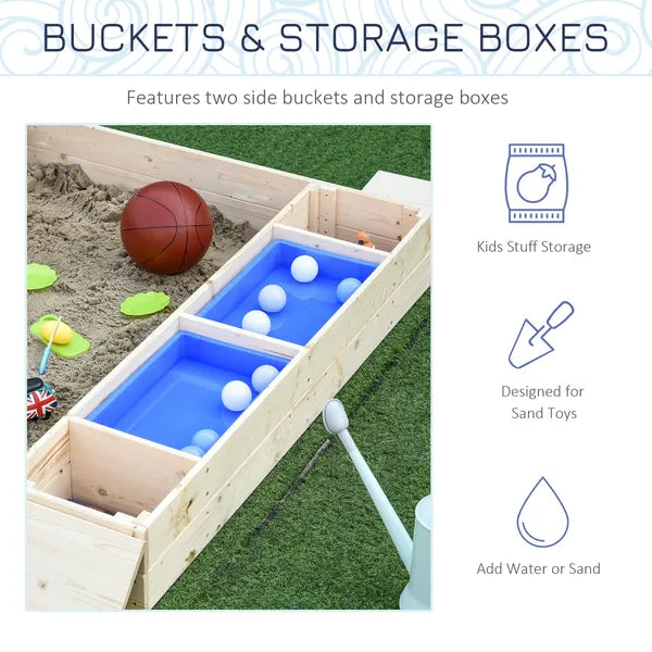 Kids Wooden Sandbox with Convertible Bench Seat, 2 Side Buckets, Waterproof Cover, and Storage Space - product image 5