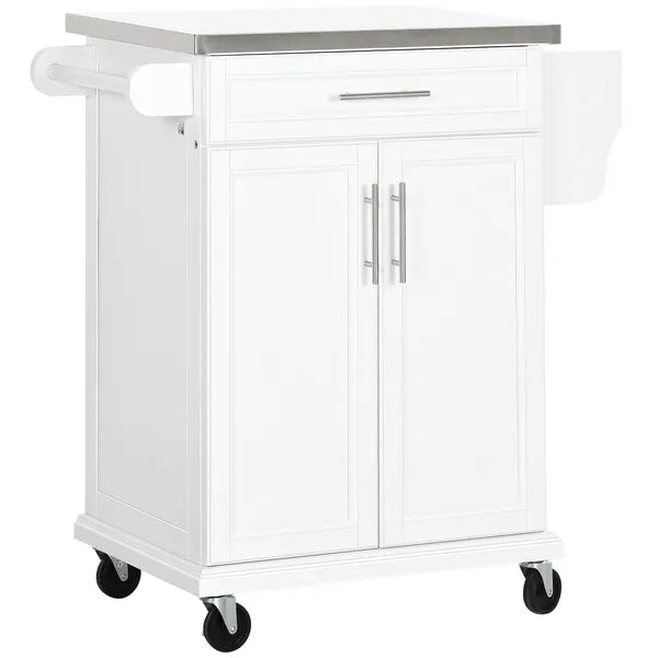 HOMCOM Kitchen Cart on Wheels, White, with Stainless Steel Countertop, Drawer, Towel and Spice Rack - product image 1