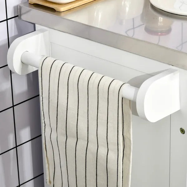 HOMCOM Kitchen Cart on Wheels, White, with Stainless Steel Countertop, Drawer, Towel and Spice Rack - product image 7