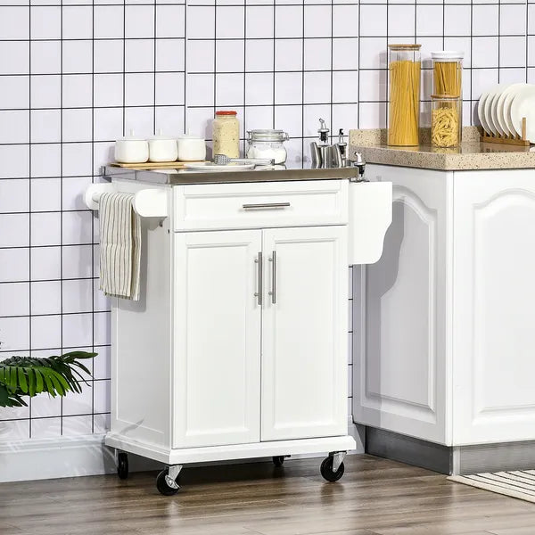 HOMCOM Kitchen Cart on Wheels, White, with Stainless Steel Countertop, Drawer, Towel and Spice Rack - product image 10