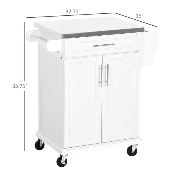 HOMCOM Kitchen Cart on Wheels, White, with Stainless Steel Countertop, Drawer, Towel and Spice Rack - product image 3