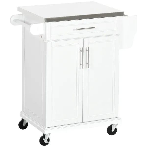 HOMCOM Kitchen Cart on Wheels, White, with Stainless Steel Countertop, Drawer, Towel and Spice Rack - product image 11