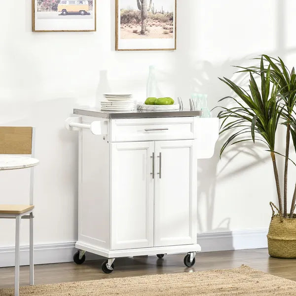 HOMCOM Kitchen Cart on Wheels, White, with Stainless Steel Countertop, Drawer, Towel and Spice Rack - product image 2