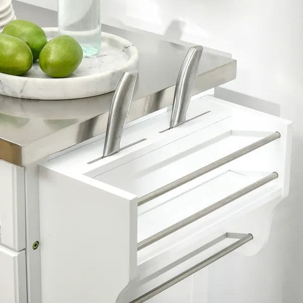 HOMCOM Kitchen Cart on Wheels, White, with Stainless Steel Countertop, Drawer, Towel and Spice Rack - product image 8