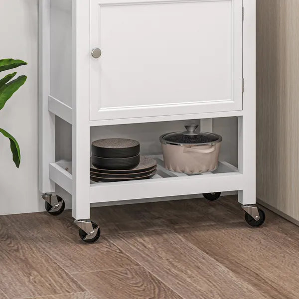 HOMCOM Kitchen Cart, White, Rolling Island with Rubberwood Top, Drawer, Wine Rack, Cabinet on Wheels - product image 8