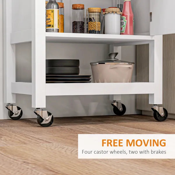 HOMCOM Kitchen Cart, White, Rolling Island with Rubberwood Top, Drawer, Wine Rack, Cabinet on Wheels - product image 5