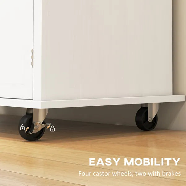HOMCOM Kitchen Island Cart, White, Rubberwood Top, Spice/Towel Rack, Storage Drawers, Rolling Dining Room Storage - product image 7