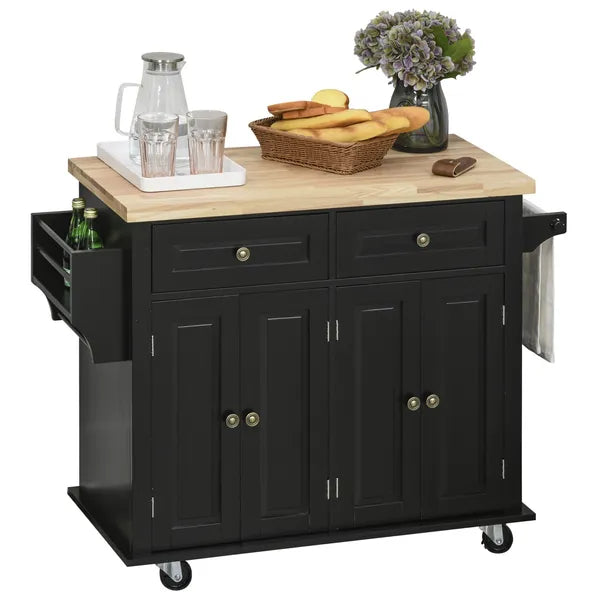 HOMCOM Kitchen Island Cart with Rubber Wood Top, Rolling Kitchen Island Table on Wheels with Drawers, Adjustable Shelves - product image 11