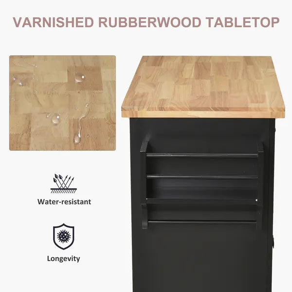 HOMCOM Kitchen Island Cart with Rubber Wood Top, Rolling Kitchen Island Table on Wheels with Drawers, Adjustable Shelves - product image 4