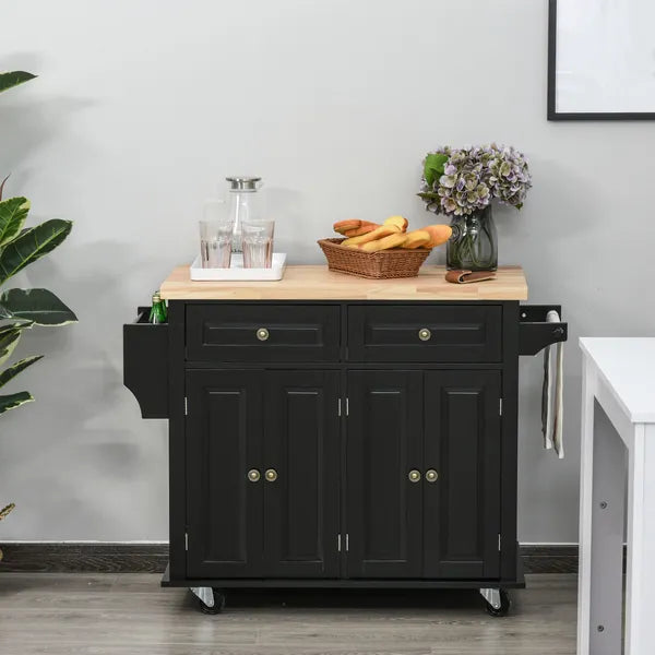 HOMCOM Kitchen Island Cart with Rubber Wood Top, Rolling Kitchen Island Table on Wheels with Drawers, Adjustable Shelves - product image 10