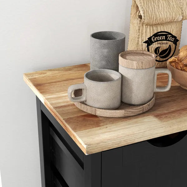 HOMCOM Kitchen Island on Wheels, Black, with Wood Top, Shelves and Drawers - product image 8