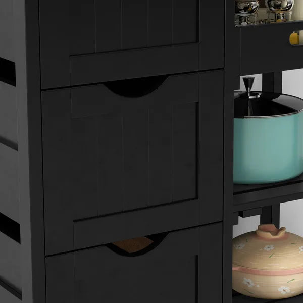 HOMCOM Kitchen Island on Wheels, Black, with Wood Top, Shelves and Drawers - product image 9
