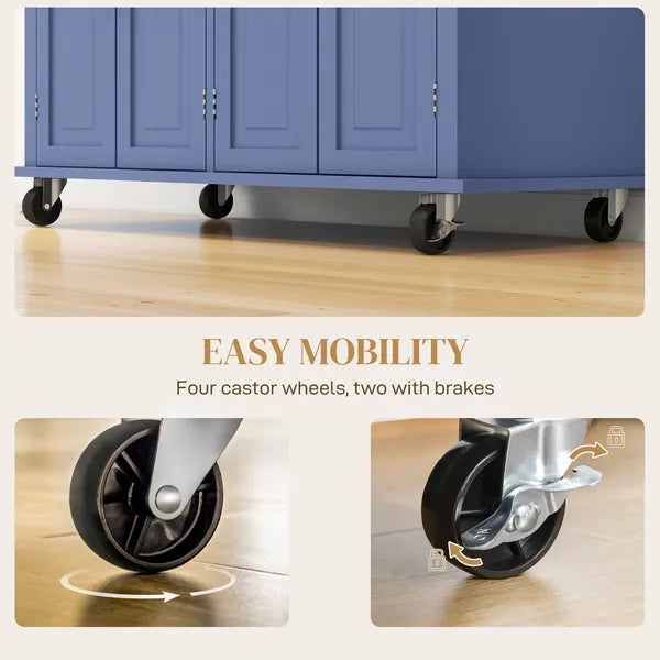 HOMCOM Kitchen Island on Wheels, Rolling Cart with Rubberwood Top, Spice Rack, Towel Rack and Drawers, Navy Blue - product image 7