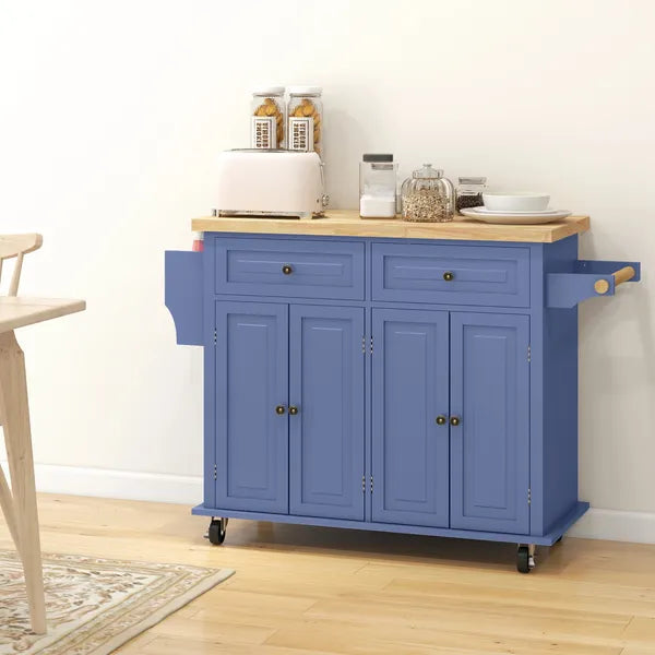 HOMCOM Kitchen Island on Wheels, Rolling Cart with Rubberwood Top, Spice Rack, Towel Rack and Drawers, Navy Blue - product image 10