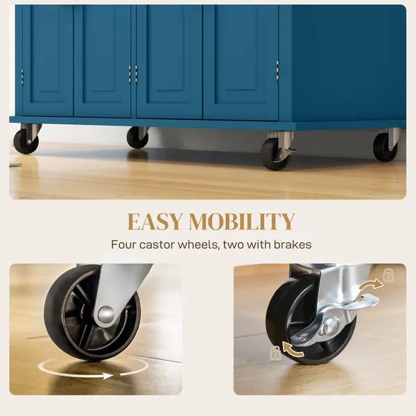 HOMCOM Kitchen Island on Wheels, Rolling Cart with Rubberwood Top, Spice Rack, Towel Rack and Drawers, Turquoise - product image 7