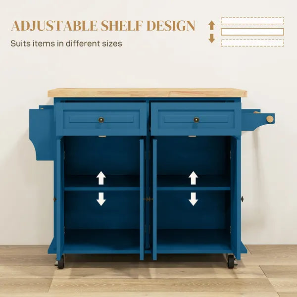 HOMCOM Kitchen Island on Wheels, Rolling Cart with Rubberwood Top, Spice Rack, Towel Rack and Drawers, Turquoise - product image 5