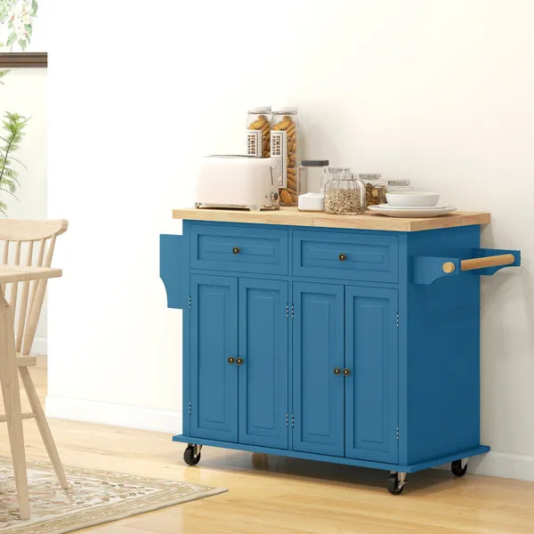 HOMCOM Kitchen Island on Wheels, Rolling Cart with Rubberwood Top, Spice Rack, Towel Rack and Drawers, Turquoise - product image 10