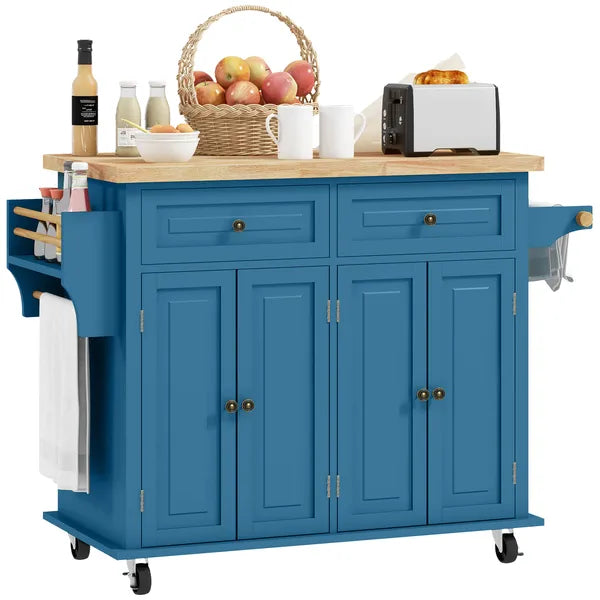 HOMCOM Kitchen Island on Wheels, Rolling Cart with Rubberwood Top, Spice Rack, Towel Rack and Drawers, Turquoise - product image 11