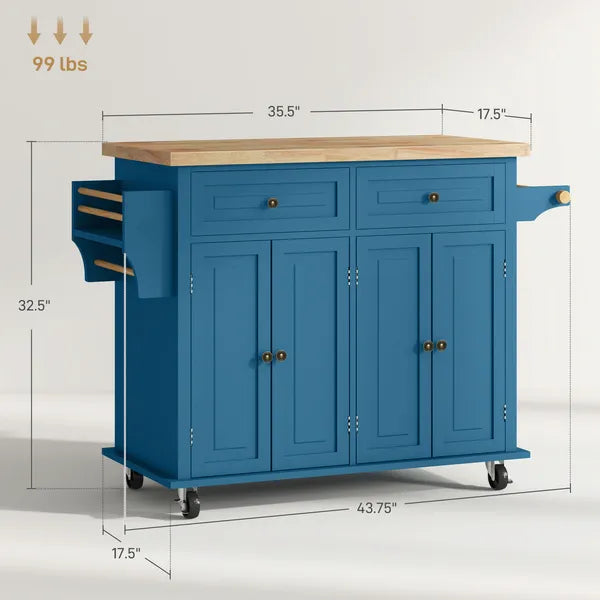 HOMCOM Kitchen Island on Wheels, Rolling Cart with Rubberwood Top, Spice Rack, Towel Rack and Drawers, Turquoise - product image 3