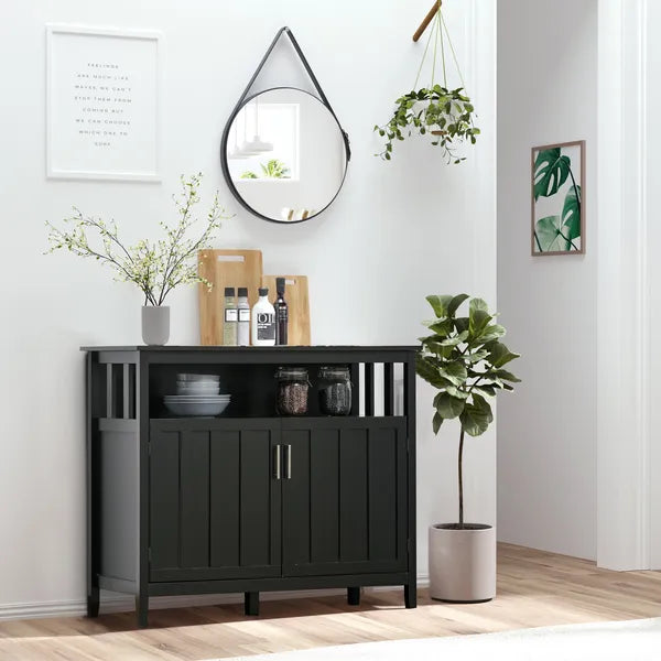 Kitchen Sideboard Buffet Cabinet with 2 Doors Adjustable Shelves for Entryway Living Room Black - product image 2