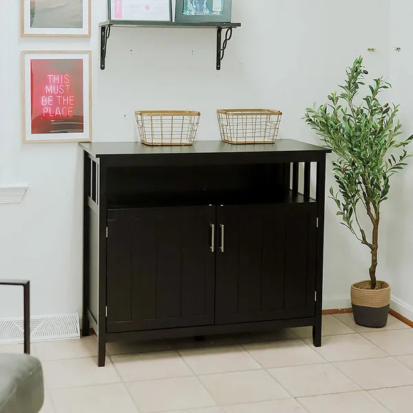 Kitchen Sideboard Buffet Cabinet with 2 Doors Adjustable Shelves for Entryway Living Room Black - product image 12