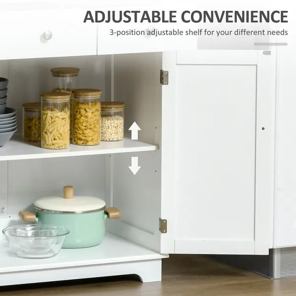 Kitchen Storage Cabinet, Sideboard Floor Cupboard with Solid Wood Top, Adjustable Shelf and 2 Drawers for Living Room, Hallway, White - product image 5