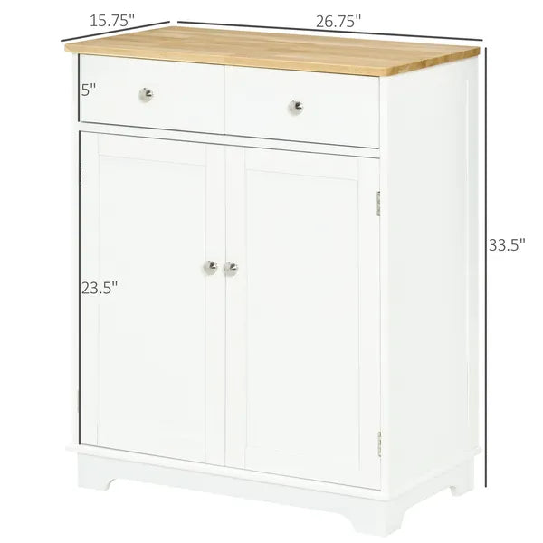 Kitchen Storage Cabinet, Sideboard Floor Cupboard with Solid Wood Top, Adjustable Shelf and 2 Drawers for Living Room, Hallway, White - product image 3