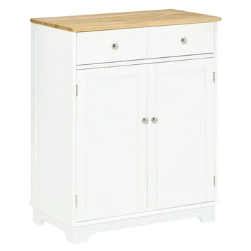 Kitchen Storage Cabinet, Sideboard Floor Cupboard with Solid Wood Top, Adjustable Shelf and 2 Drawers for Living Room, Hallway, White - product image 1
