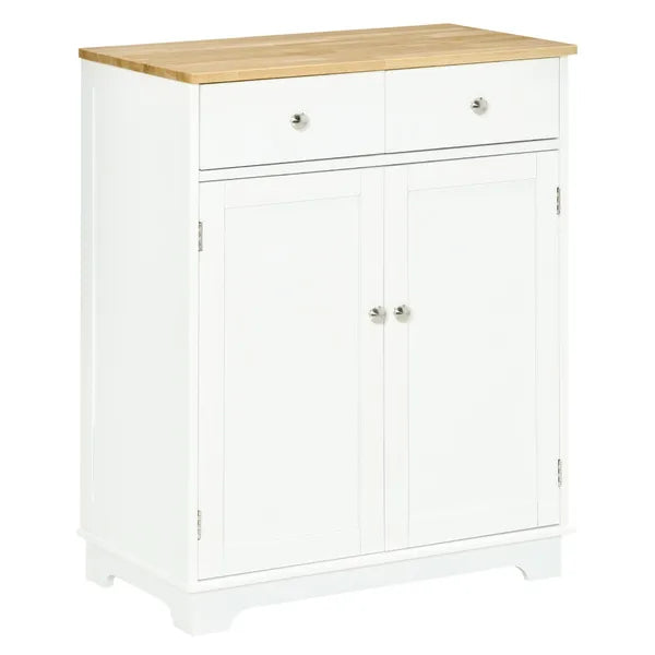Kitchen Storage Cabinet, Sideboard Floor Cupboard with Solid Wood Top, Adjustable Shelf and 2 Drawers for Living Room, Hallway, White - product image 1