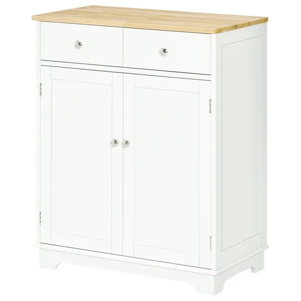Kitchen Storage Cabinet, Sideboard Floor Cupboard with Solid Wood Top, Adjustable Shelf and 2 Drawers for Living Room, Hallway, White - product image 17